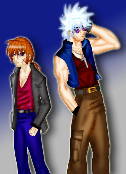 enishi and kenshin in street clothes by kyugetsuki
