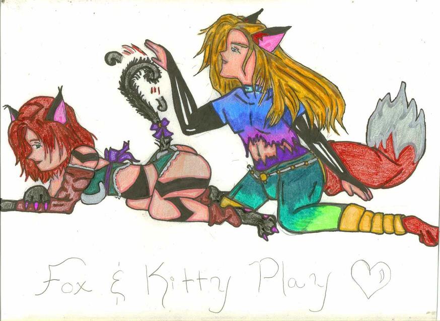 Fox and Kitty Play by LadyoftheWillow