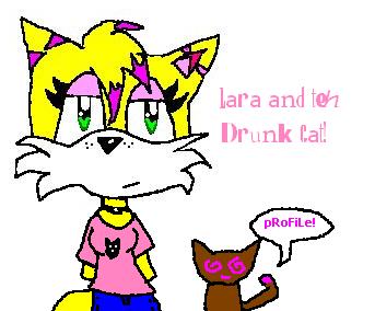 Lara and the drunk cat! O.O by Lara_Fox