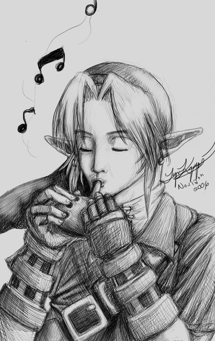 Link playing the Ocarina of Time by LaurynTheHylian