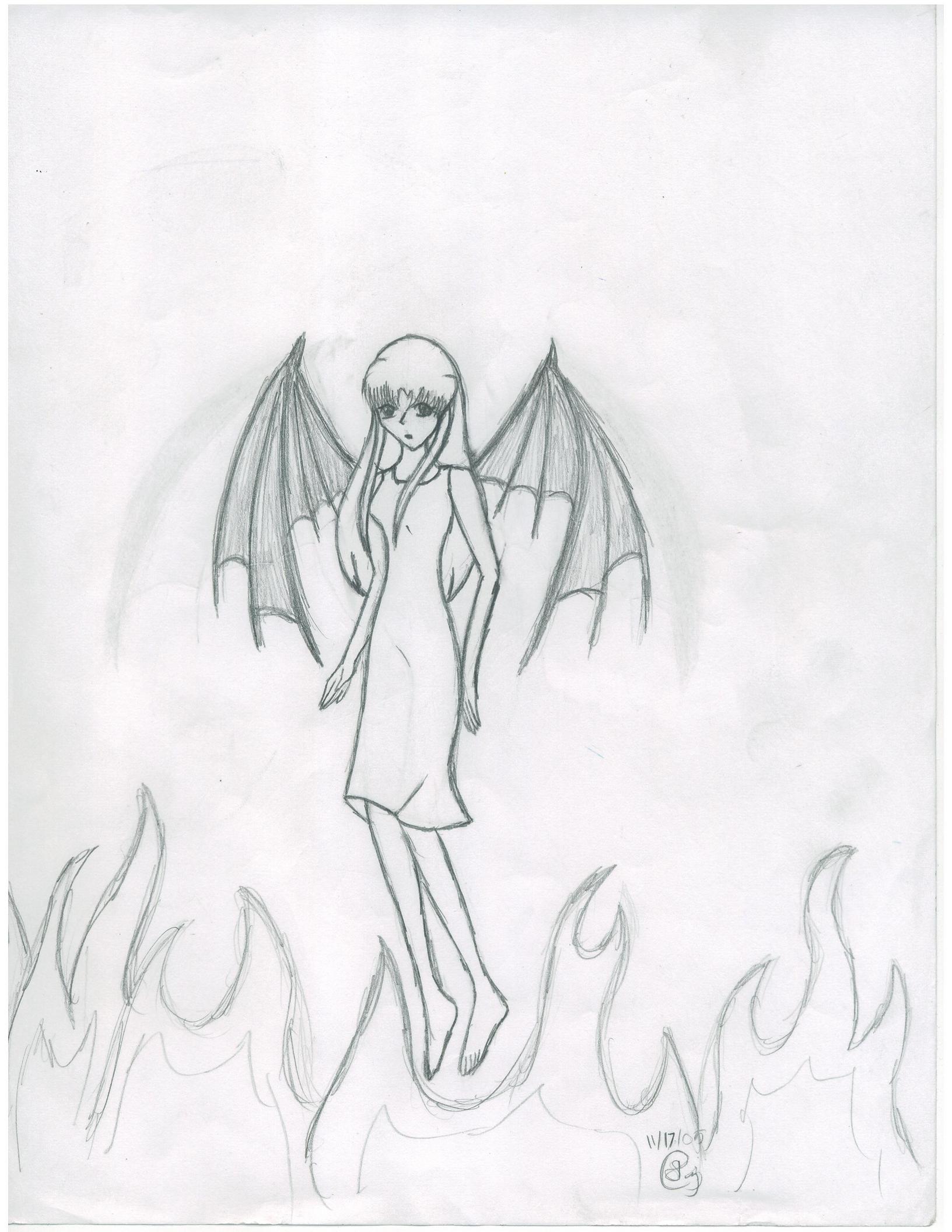 Girl with bat wings over fire by LiL_NeKo_DeMoN