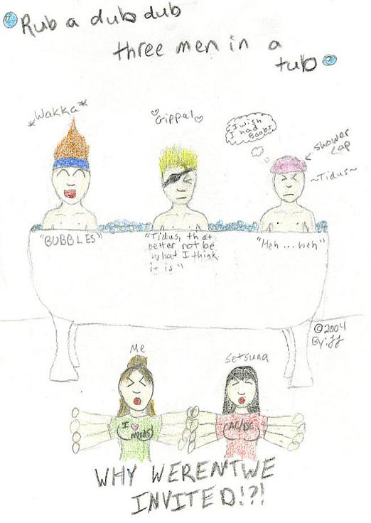 Wakka, Gippal, and Tidus in a tub!?!? by LilKittyRikku