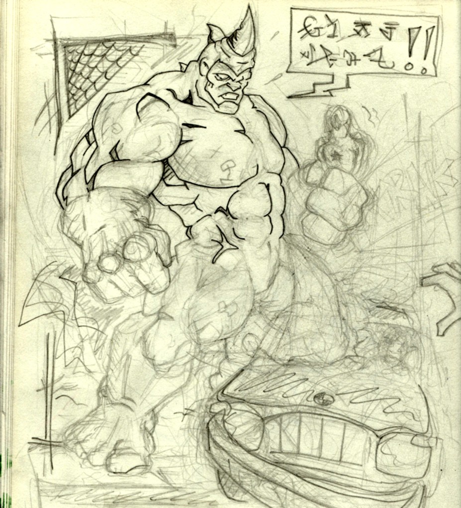 Rhino vs. Spiderman sketch by Lines_of_Magic