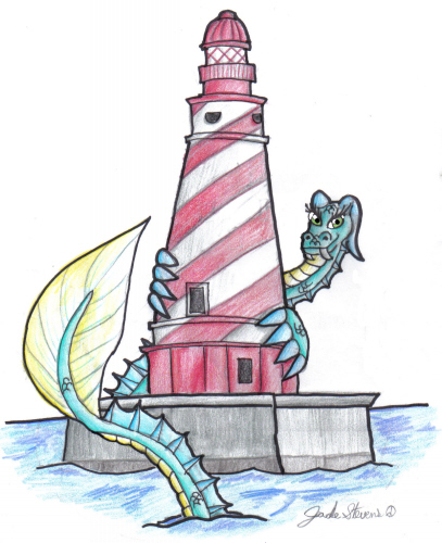 Sea Dragon Behind Lighthouse by Link_Lover1187