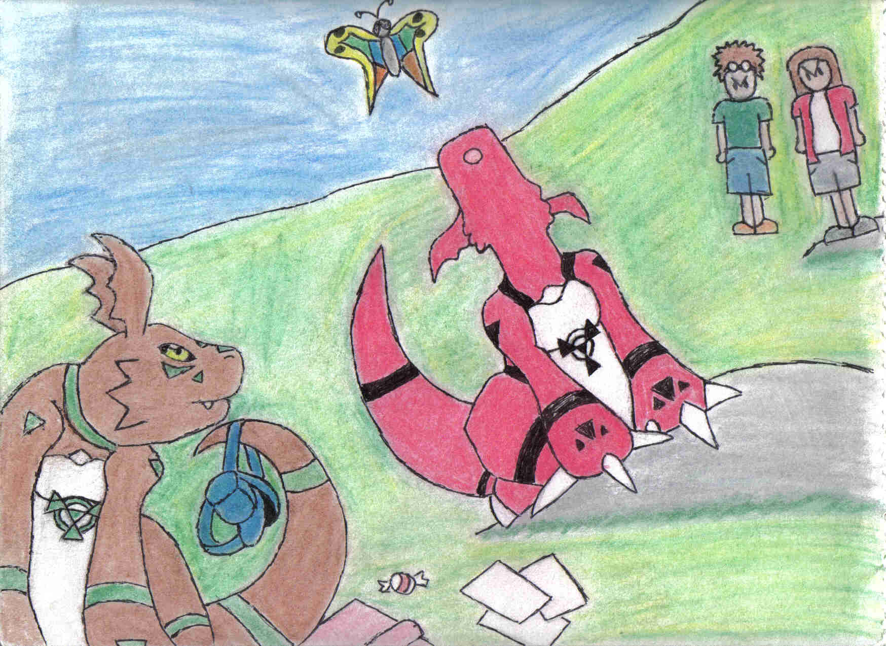 Two Guilmon & there tamers by LionTamer