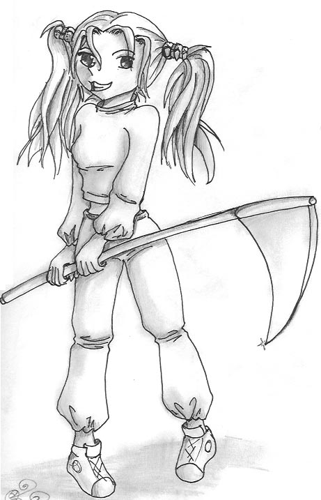 Insane girl with a scythe...what a combo. by LittleWhiteLie