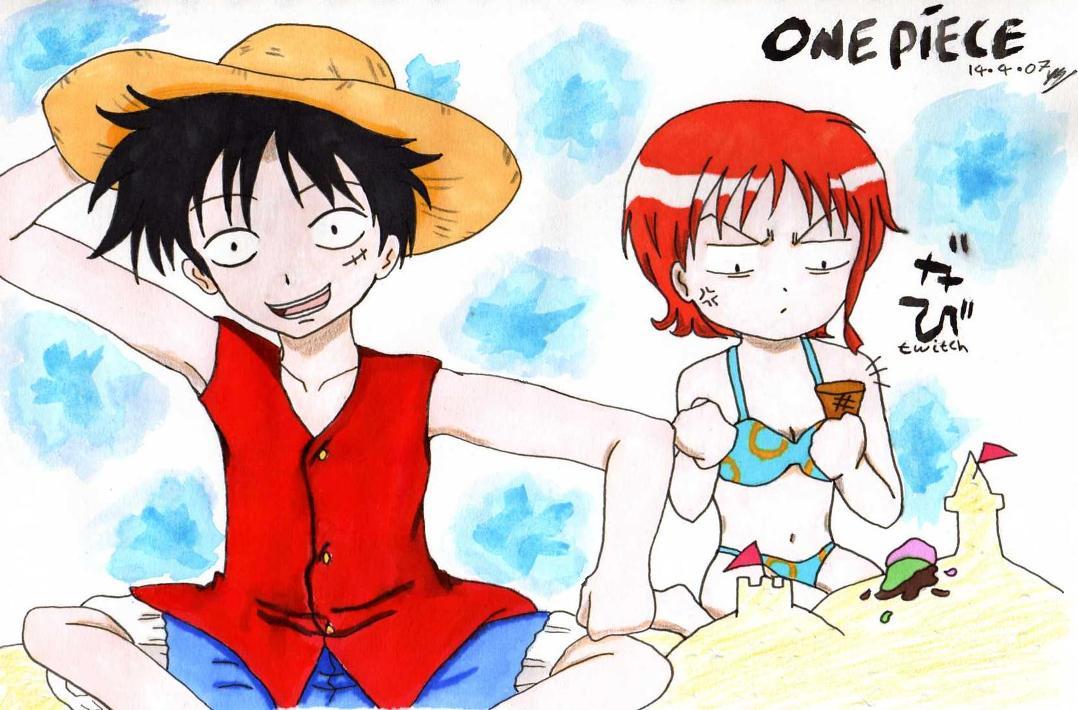 Seaside fun with Luffy and Nami! X3 by Little_Miss_Anime