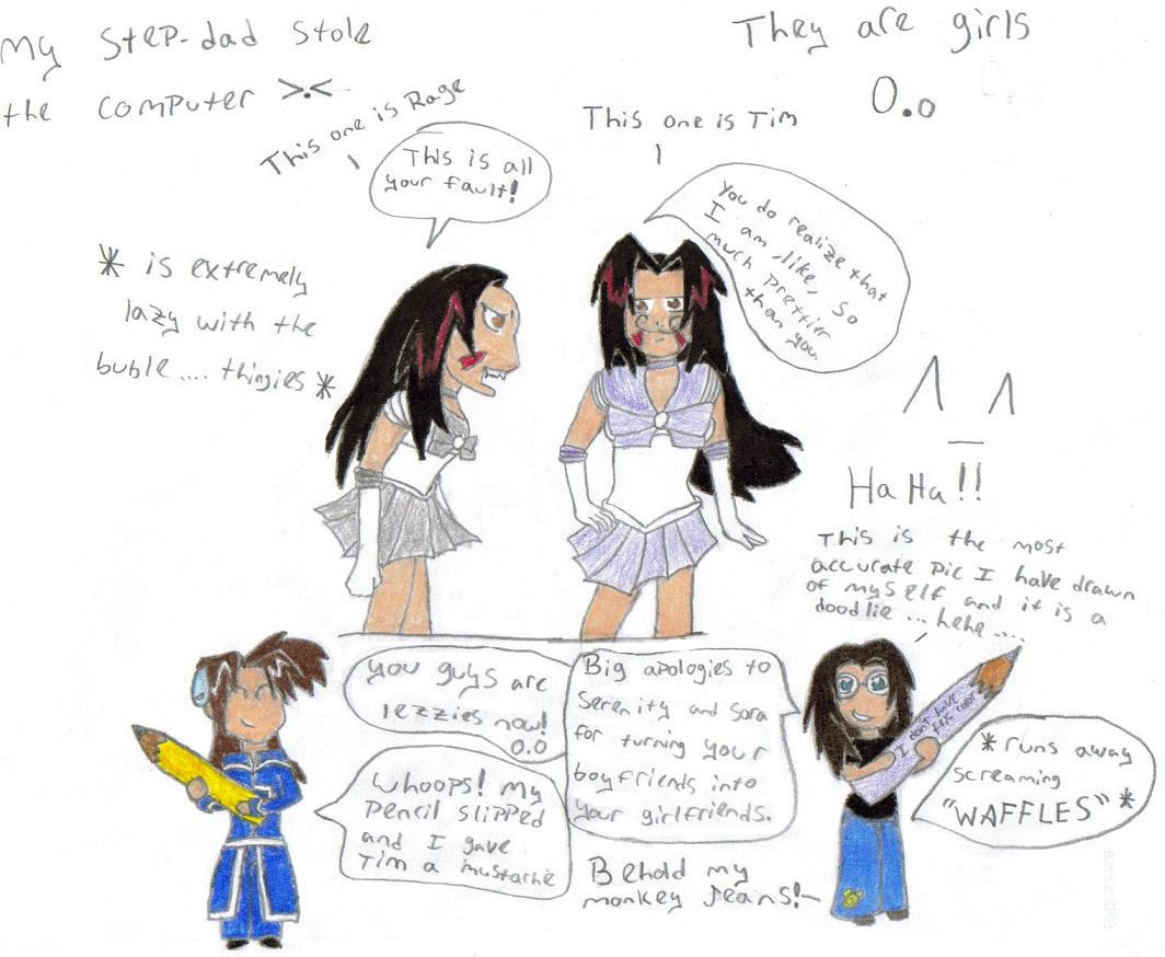 Sailor Scouts Rage and Tim (and doodlies) by Living_Dead_Girl