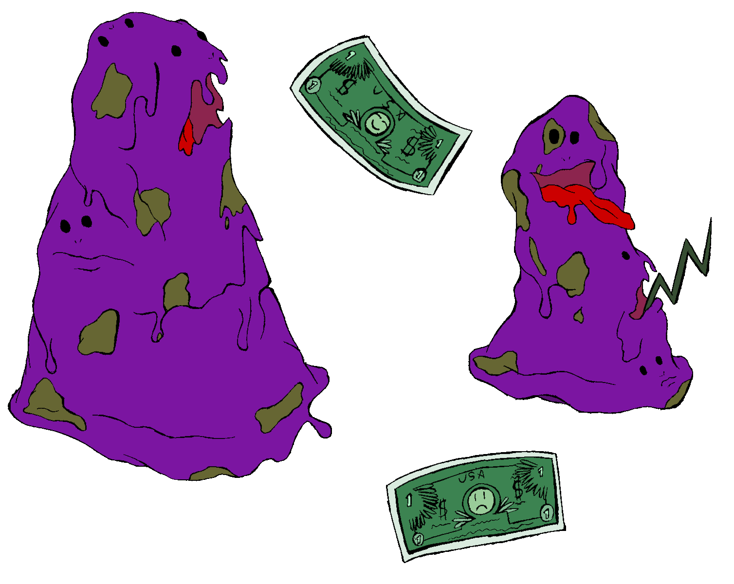 A Purple and Breen Polka-dotted Gobblygoop Monster with Three Faces by Living_Dead_Girl