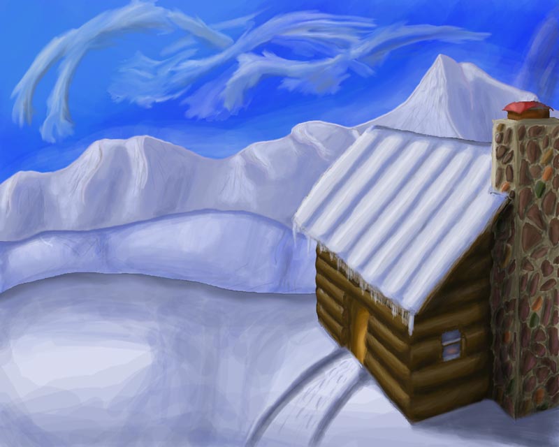 cabin in snow by Lone