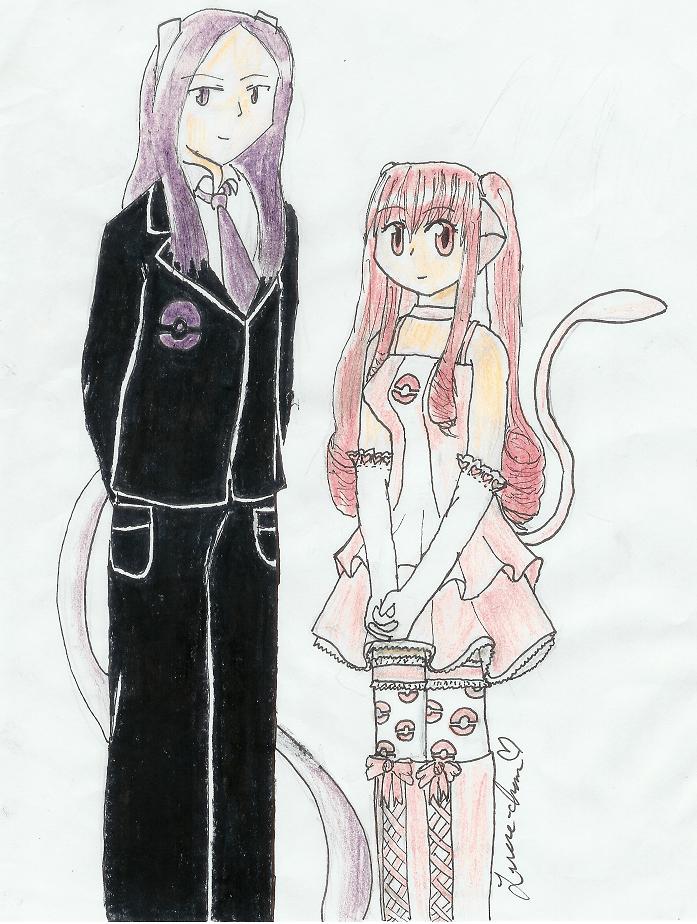 Mew and Mewtwo as Humans by LucreChan