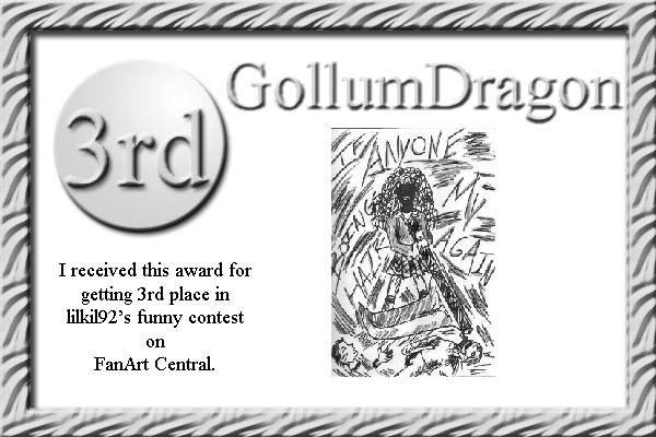 3rd Place Award for GollumDragon by lilkil92