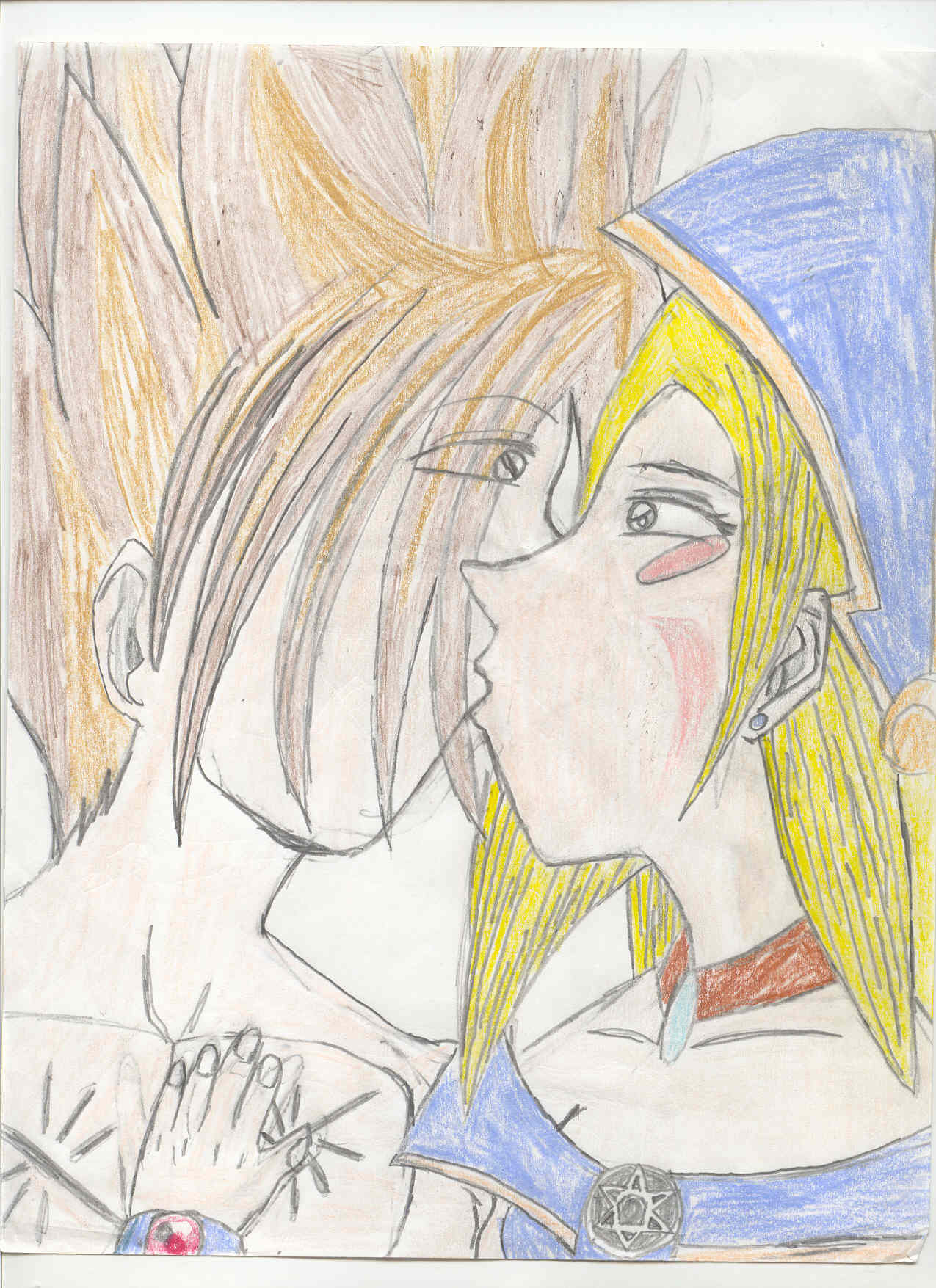 Ryu kissing Dark Magician Girl (in color!) by MageKnight007