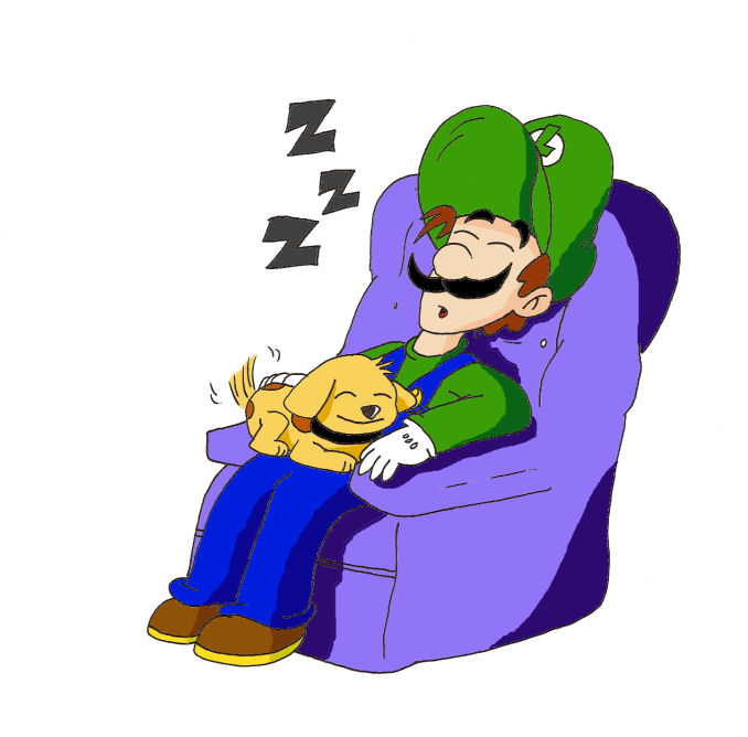 Luigi & Poochy Snoozing by MarioandYoshi96