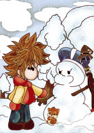 Sora built a Snowman Donald by Melodymoon