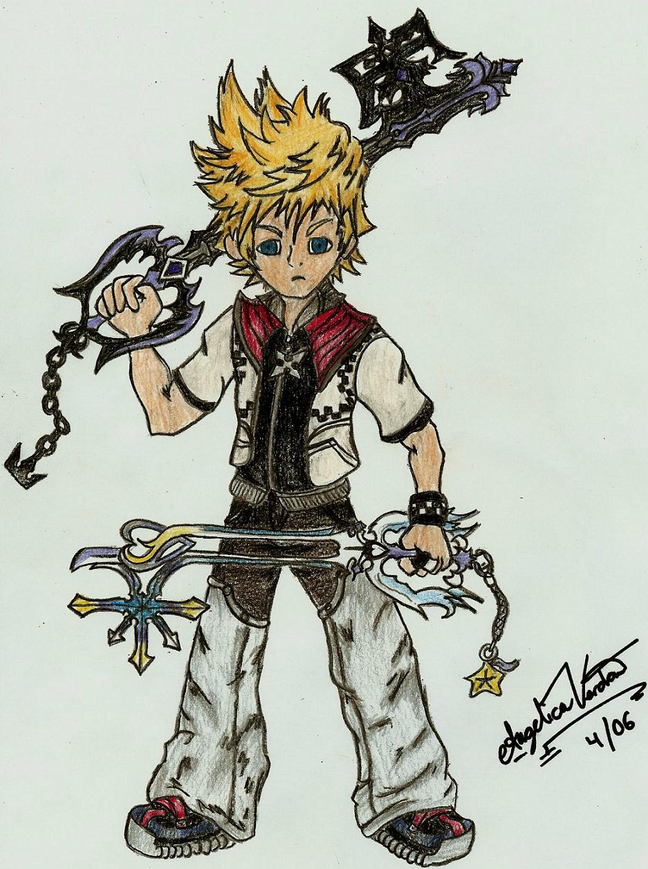 Double Keyblading Roxas (colored) by Mentally_Unstable
