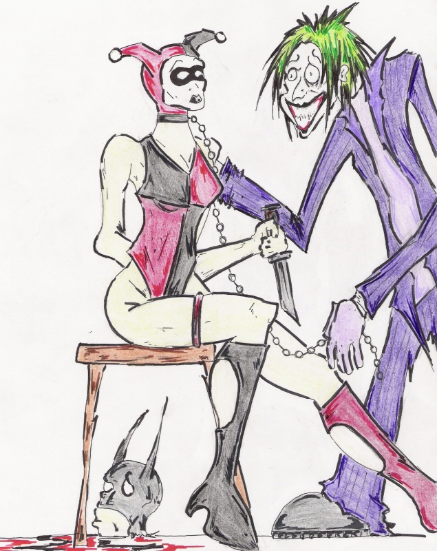 Harley, Joker, And The Batman's Head by MervPumpkinHead