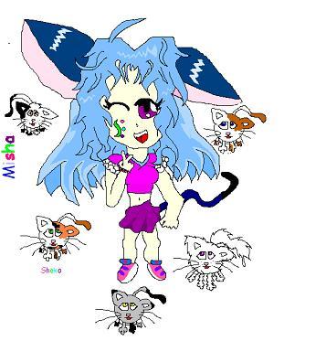 Misha, and her multiplied cat Sheko by Methehedgehog