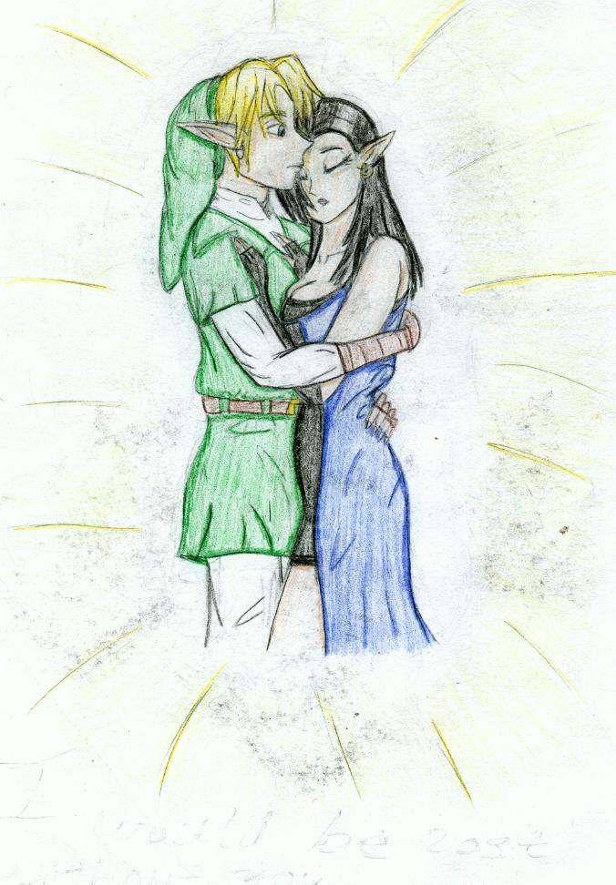 Link and Kara (OC) embrace by Mewlon