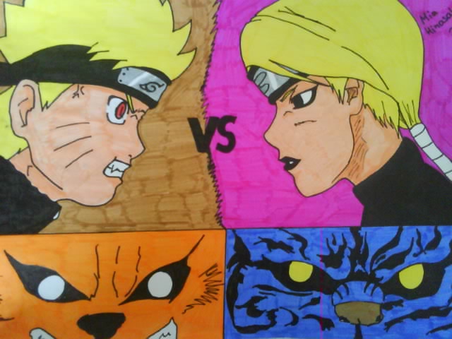 Battle: 2-Tailed vs 9-Tailed (Yugito vs Naruto) by MiaHinasakie