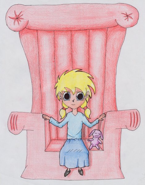 Girl in a big red chair by Michiel