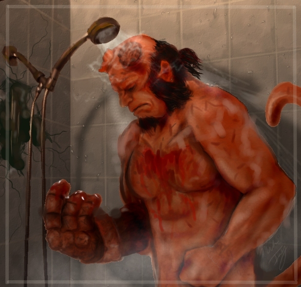 Hellboy  shower pic for TQ's Fanfic art contest by Mik
