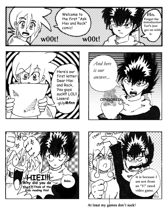 Ask RockMan and Hiei Strip 1:  The Flamer! by MikaRabidKitsune