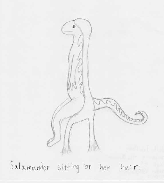 Salamander sitting on her hair by MinaTheDestroyer