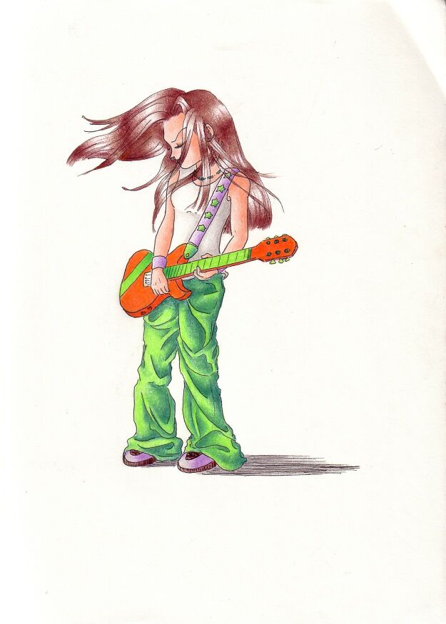 Girl playing electric guitar by Mira