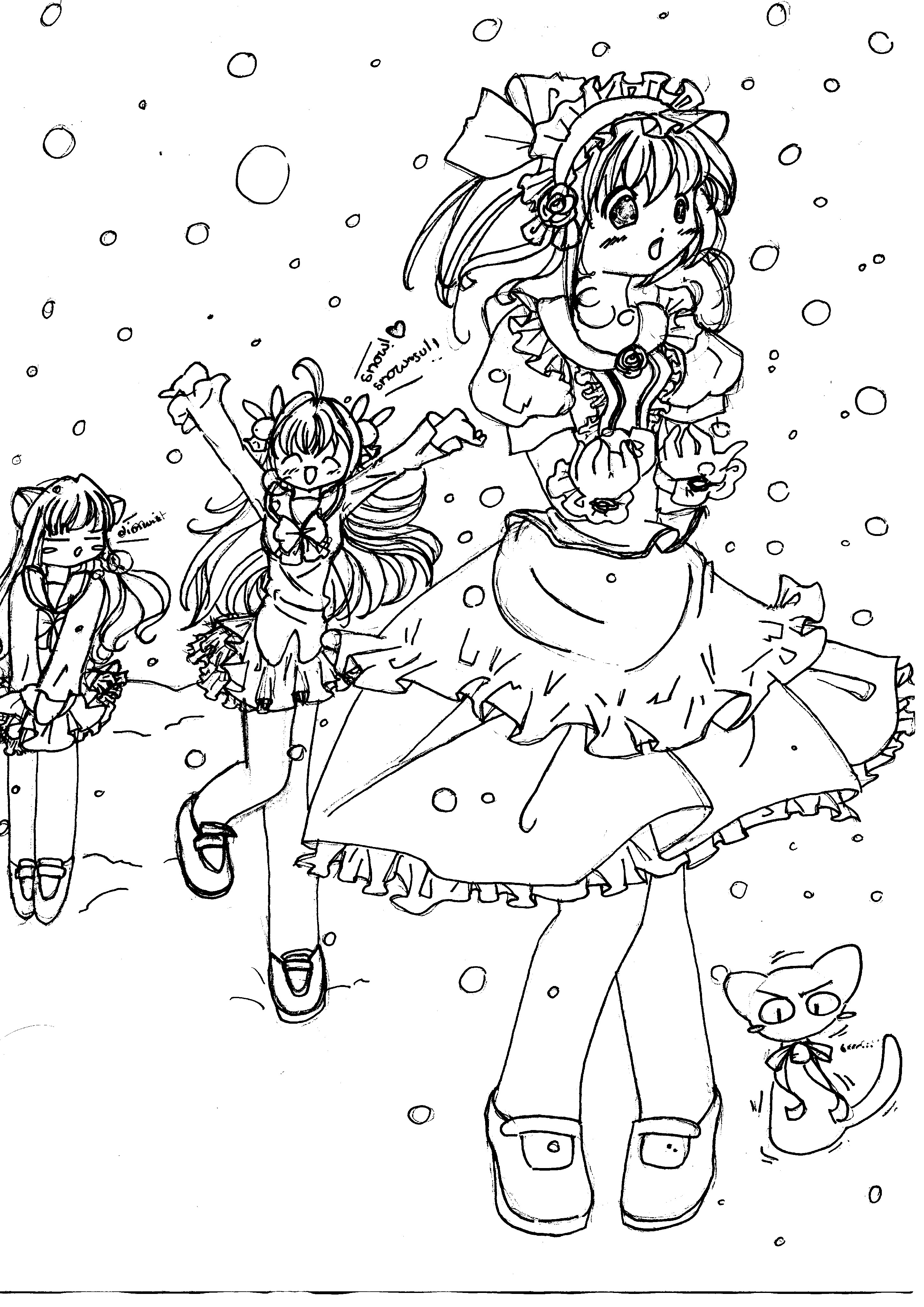 Shia, Misha, Koboshi, and Nya, in snow! by Mirei-chan