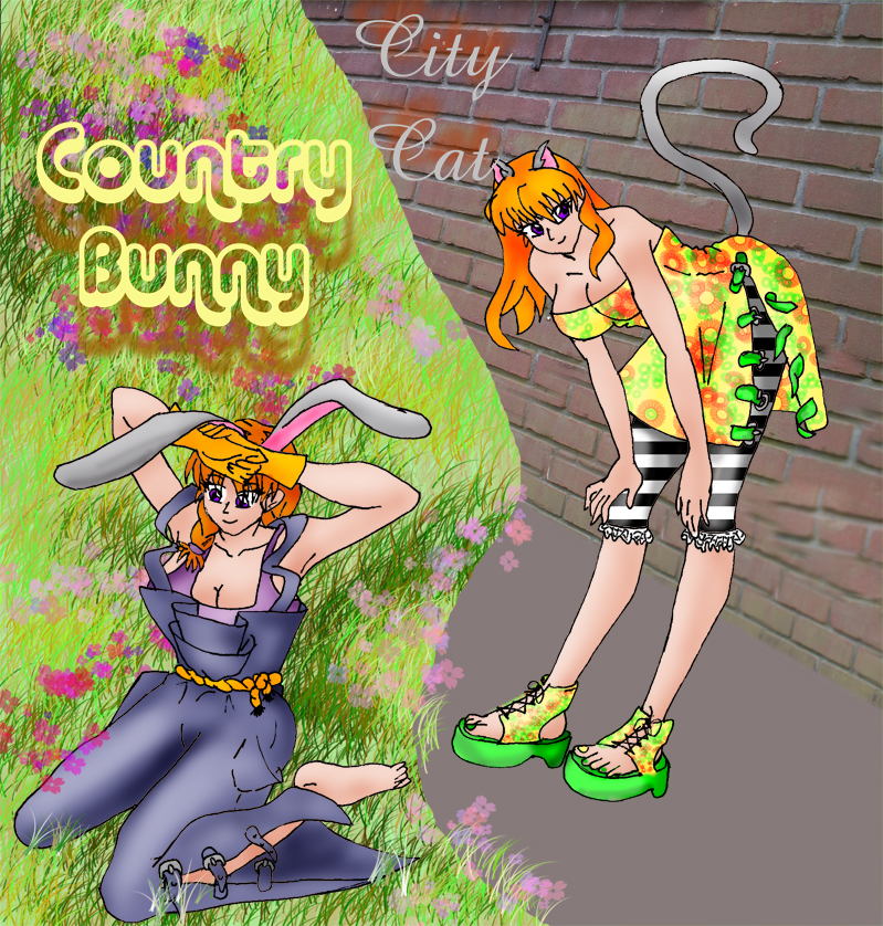 Country Bunny City Cat by MisoGirl