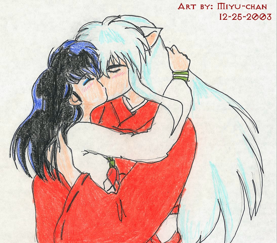 Inu-Yasha and Kagome kiss by MiyuChan
