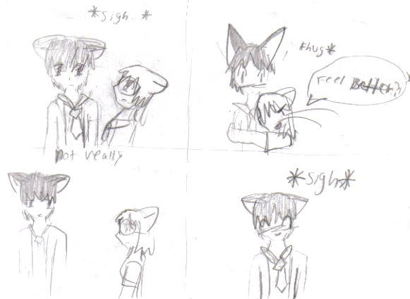 Tabbitha and Kento, hug comic by Moon_the_blue_neko