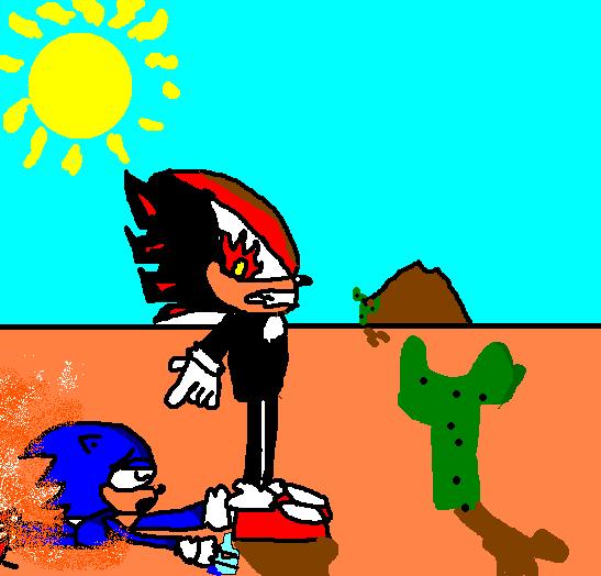 Sonic and shadow lost in desert. by MossMocha