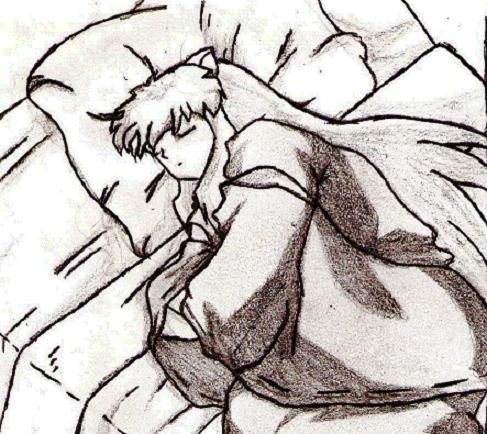 sleeping Inuyasha on Kagome's bed by My_Haunted_Heart_01