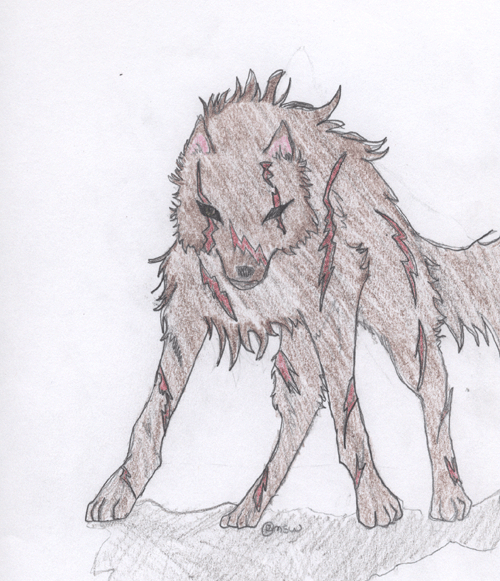 Bleeding, Cut-Up Wolf by MysticSilverWolf