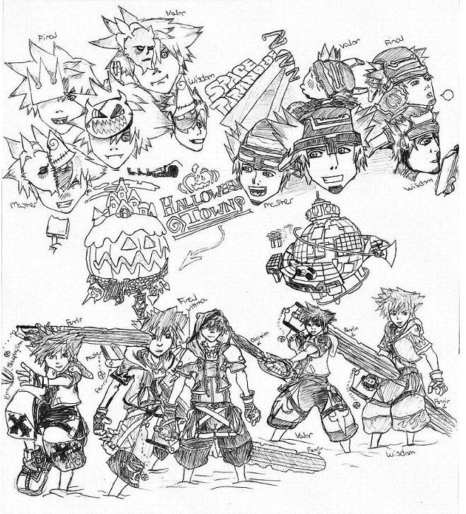 Sora In All Forms & Halloween Town/Space Paranoids by man_on_the_moon