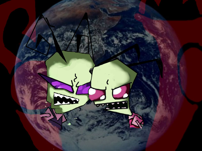 Zim and Tak fighting over earth by melina678