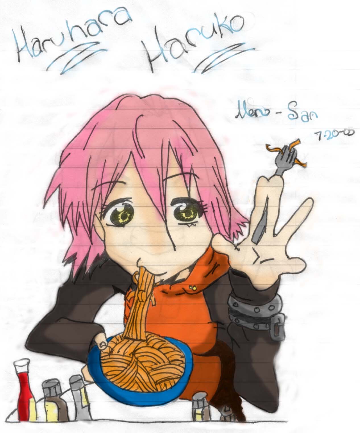 Haruko eating noodles by merusan