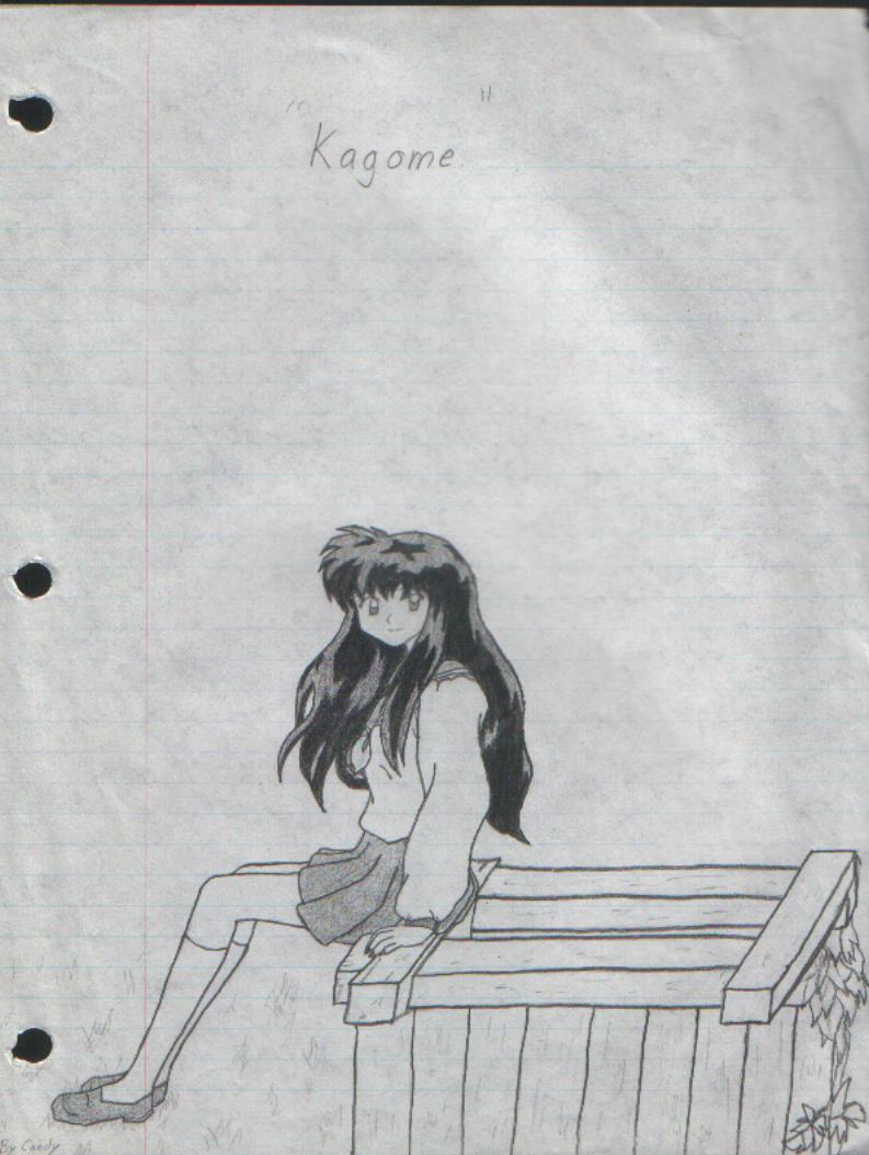 Kagome sitting on the well by mikita_inugirl