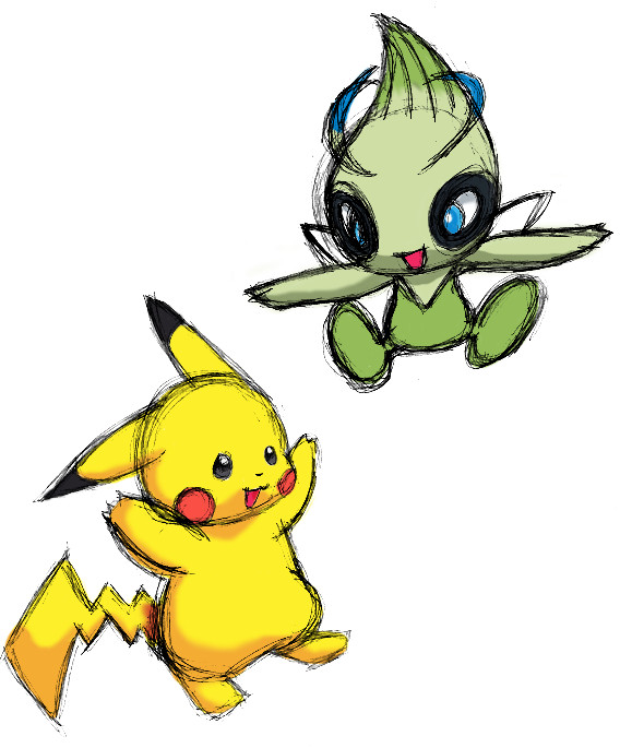 Pikachu and Celebi (Request for InvaderGrace) by miknart