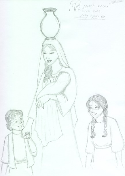 Jewish mother with her kids by miriamartist