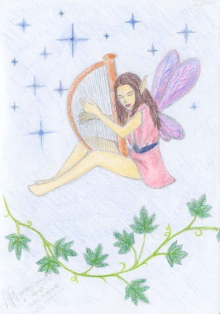 Fairy playing a harp by miriamartist