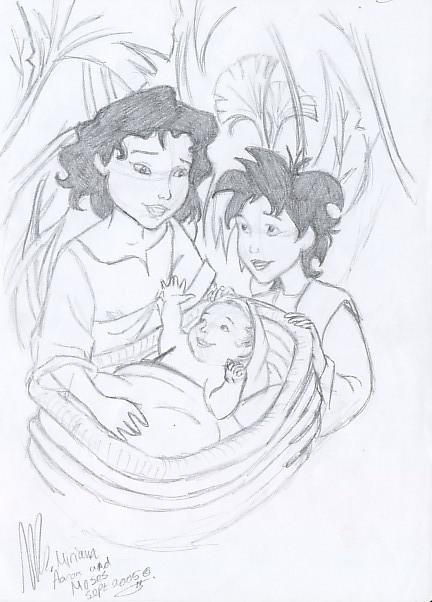 baby Mozes, Aaron & Miriam by miriamartist