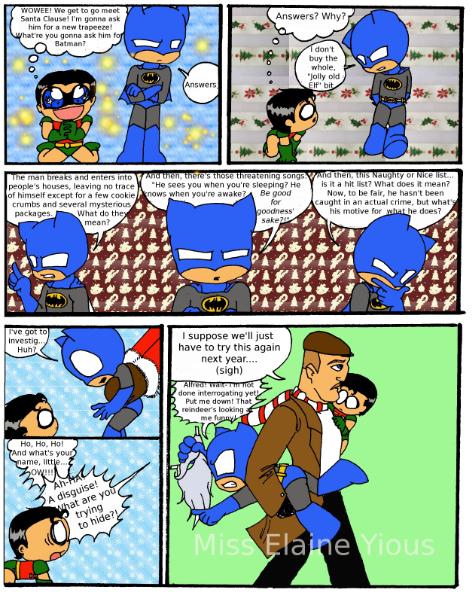 Batman Vs. Santa Clause by misselaineyious