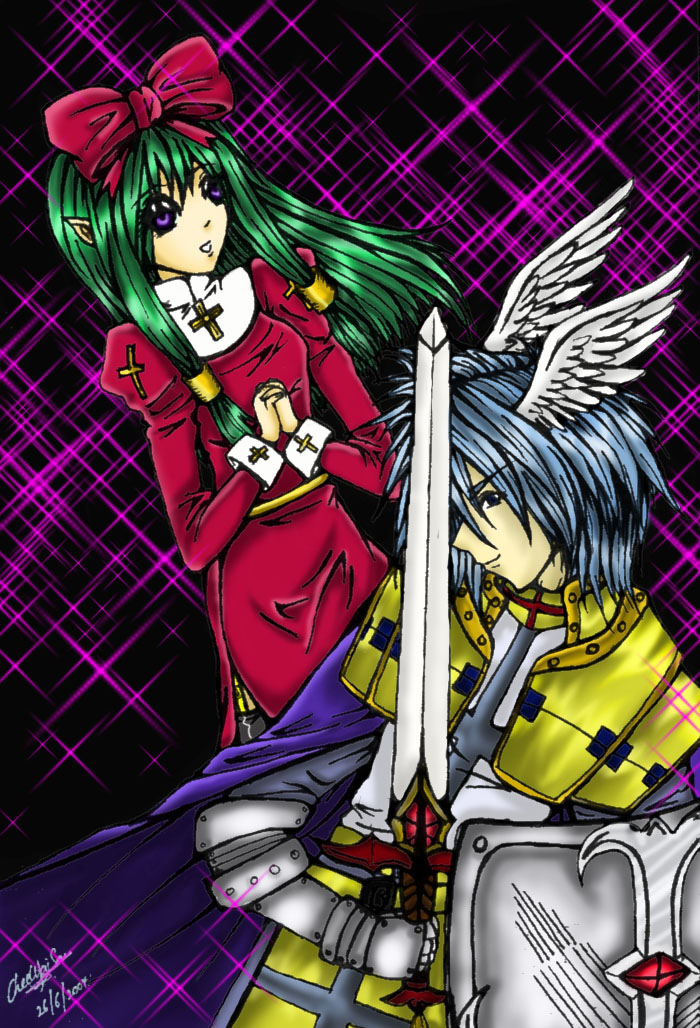 vRO-- Maeko (priestess) & Lucifiel (crusader) by moggy