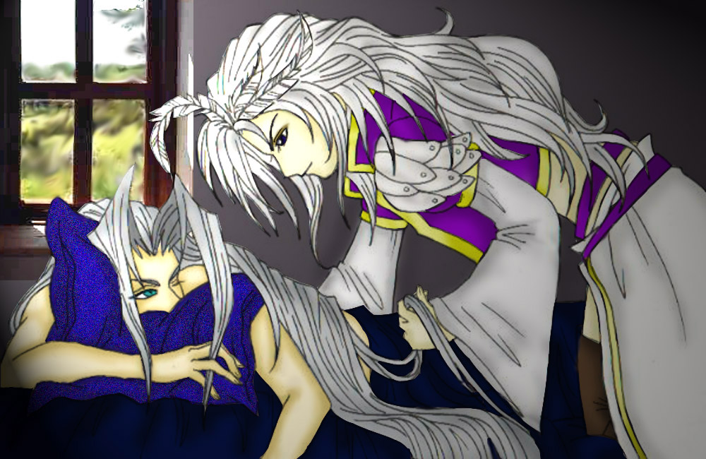 Sephy and Kuja in the morning XP by moggy