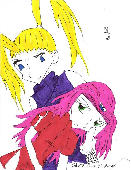 Ino and Sakura--rivals by monkey_banana_smoothie