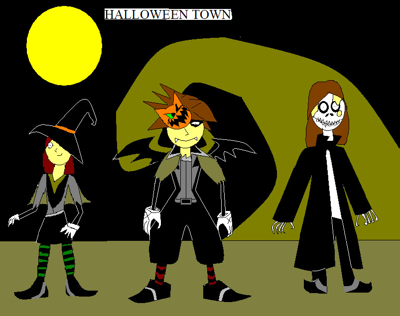 Halloween Town: Sora, Kairi and Tom by mrfipp