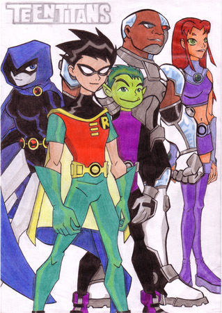 Teen Titans group (coloured) by Namiko-chan